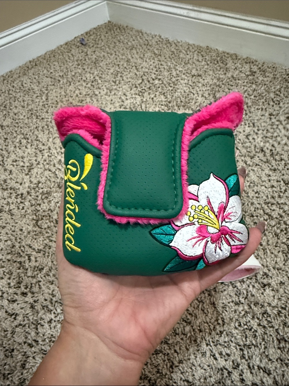 Floral Leather Golf Headcover Set with Pink Azaleas - Picture 8 of 8